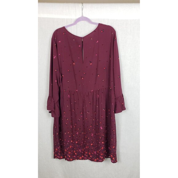 Old Navy Dress Womens 2XL Burgundy Floral Long Sleeve Ruffle Rayon Boho Fall - Picture 2 of 8